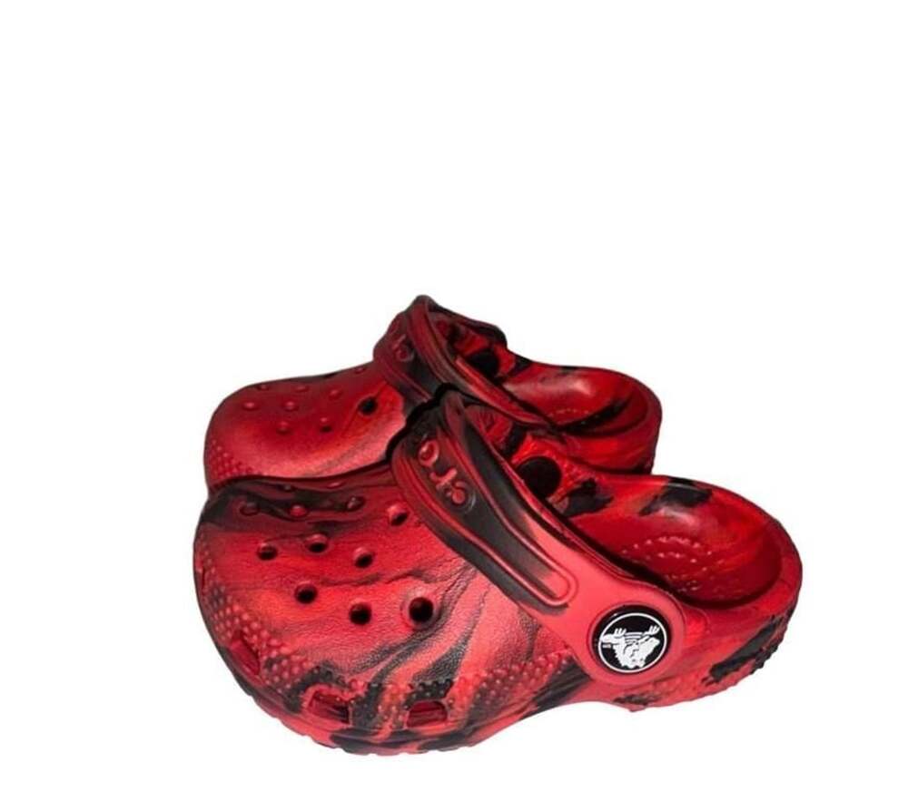 Crocs Classic Marbled Clog Size 5 Red Black Toddler Slip On Sandals - Picture 2 of 6